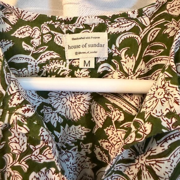 Olive Green Floral Organic Cotton Dress - Picture 4 of 6